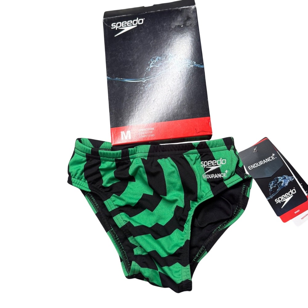 Speedo‎ Endurance+ Mens Vortex Maze Swim Brief 24 Green Black Training Suit NIB